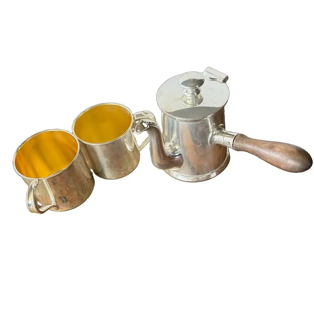 Vintage Wilcox Silver Plate Coffee Pot Wm Rogers Gold Wash Cups 3 Piece Set